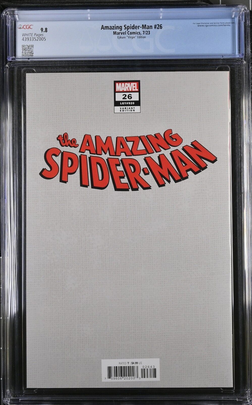 AMAZING SPIDER-MAN #26 - EJIKURE VIRGIN VARIANT 🔑KEY MARVEL 2023 CGC 9.8 NM/M