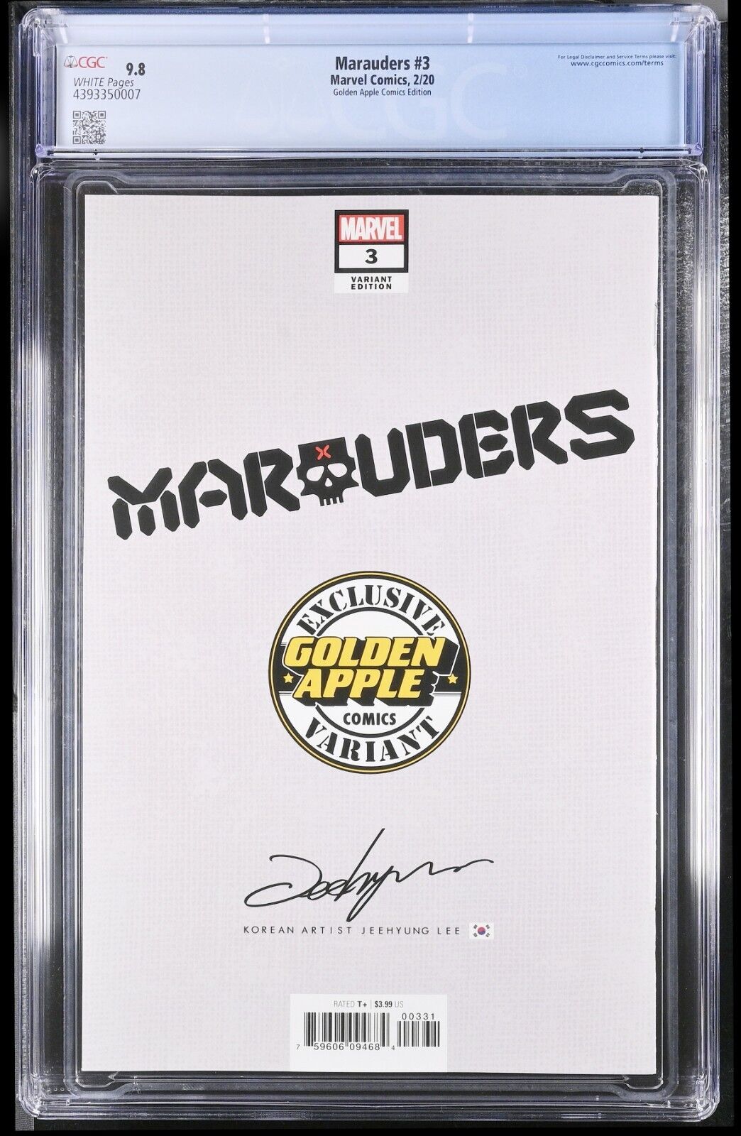 MARAUDERS #3 - JEEHYUNG LEE VIRGIN VARIANT MARVEL COMICS 2020 CGC 9.8 NM/M