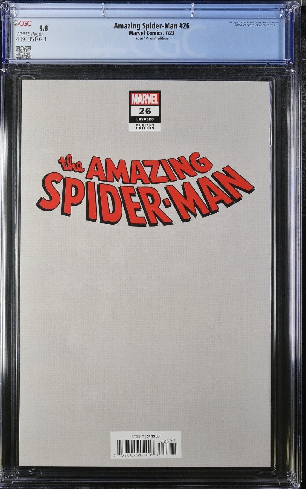 AMAZING SPIDER-MAN #26 - JUNGGEUN YOON VIRGIN VARIANT MARVEL 2023 CGC 9.8